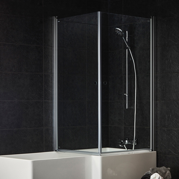 BADEKARVEGG NEJD CORNER 80X80 KLARGLASS MATT ALUMINIUM