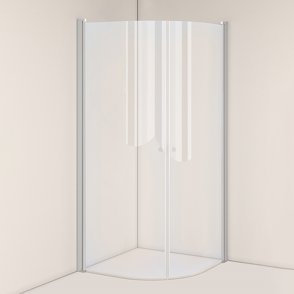 DUSJHJØRNE NEJD BØYE  90X90 KLARGLASS MATT ALUMINIUM